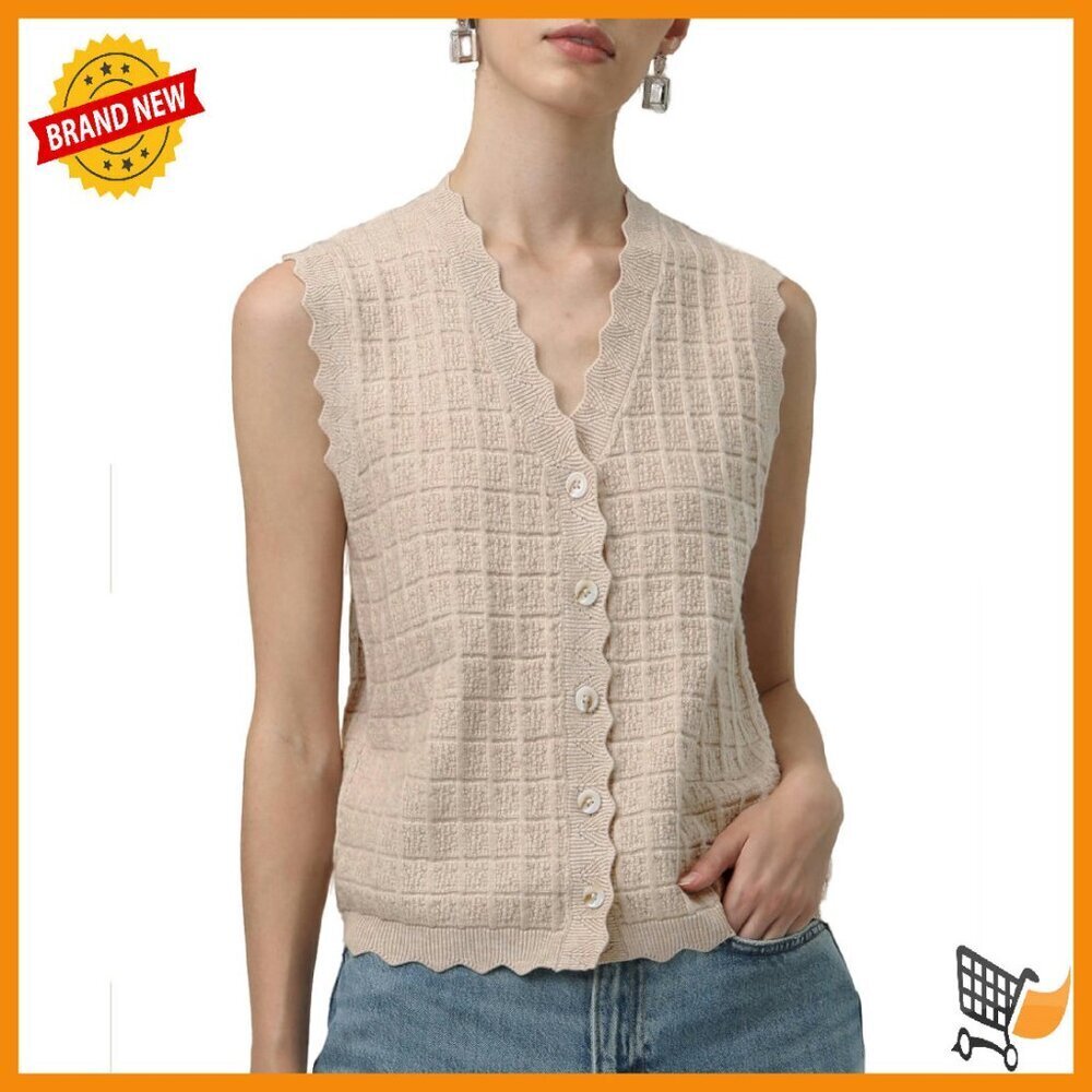 Waffle Knit V-Neck Sweater Vest Sleeveless Top Layering Staple